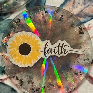 Sunflower Faith Coaster with Holographic Accents
